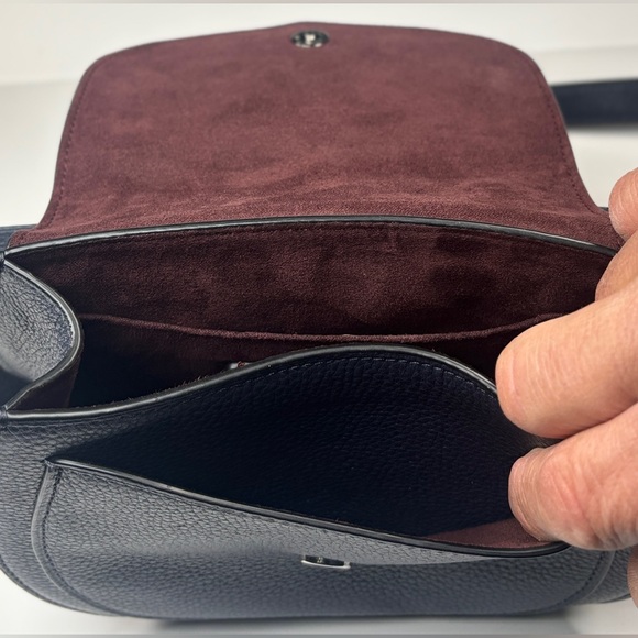 Coach Navy Blue Rami Leather Rami Saddle Crossbody. Floral Accents & studs. - Picture 4 of 9